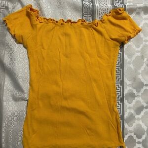 Hollister Mustard Ruffled Off-Shoulder Blouse